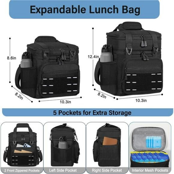 Large insulated tactical lunch box cooler bag for men work travel outdoor 16L - Picture 2 of 7